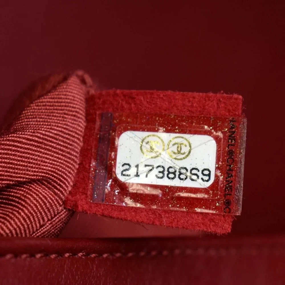 CHANEL  Medium Boy Flap Calf Leather Shoulder Bag Red - Picture 11 of 14